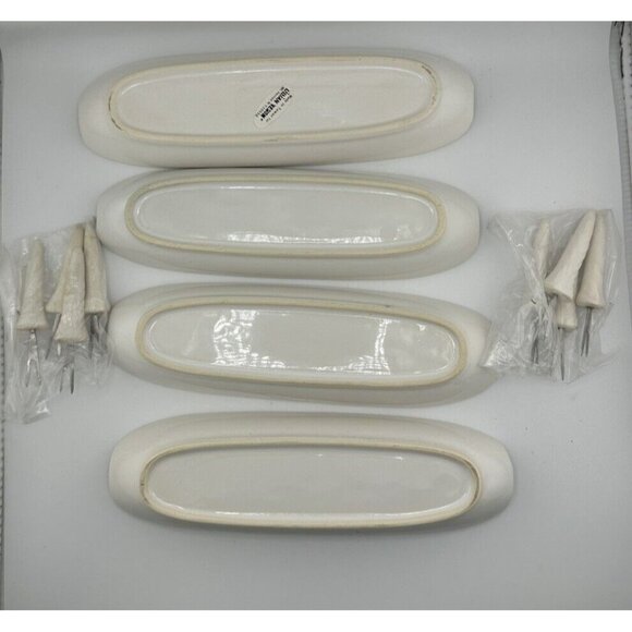 Vintage Lillian Vernon Set Of 4 White Ceramic Corn Holder Dishes W/holders - Picture 2 of 6